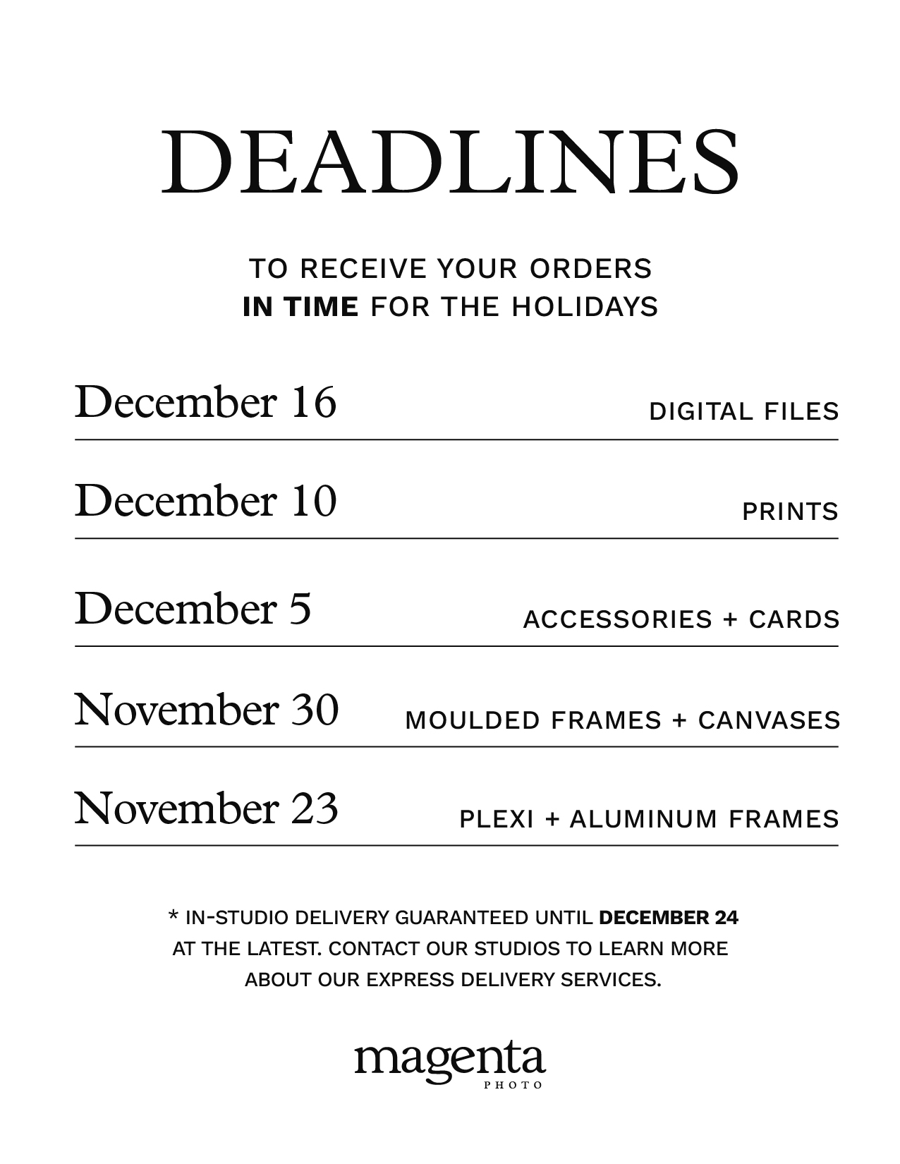 Christmas Deadline for Booking